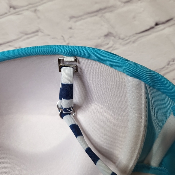 Turquoise Navy Blue Stripe Bikini - Cheeky Bottoms - Push-Up Cups - Size L - Picture 7 of 12